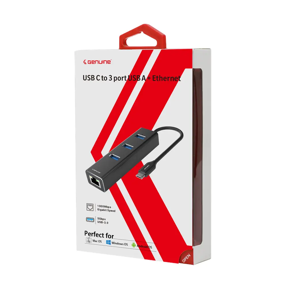 Genuine GN-DC34A USB-C to Gigabit Ethernet Adapter 1000Mbps With 3-Port USB-A Hub