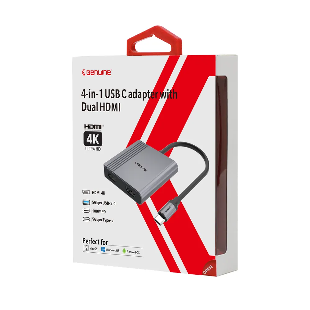 Genuine GN-DC44J 4-in-1 USB-C Hub With Dual HDMI Adapter