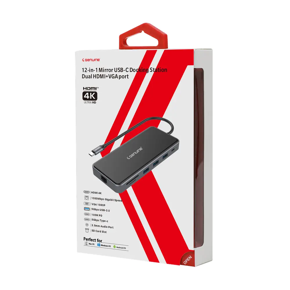 Genuine GN-DC4CL 12-in-1 Mirror USB-C Docking Station With Dual HDMI & VGA