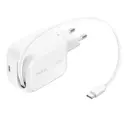 Belkin UltraCharge Retractable GaN Wall Charger 67W with 1 m USB-C Cable (WCH022myWH)