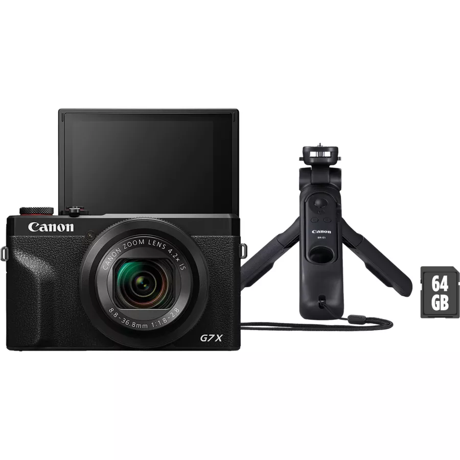 Canon PowerShot G7X Mark III Vlogger Kit (Tripod Grip HG-100TBR + 64GB SD Card), Black