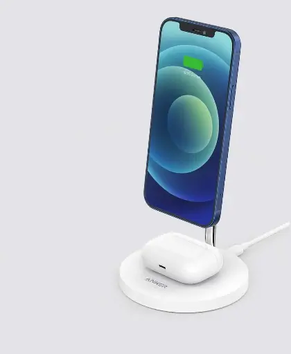 [0194644075873] Anker PowerWave Magnetic 2-in-1 Wireless Charging Stand Lite (White) A2543H21