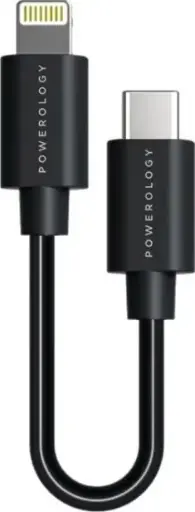 [7946044829111] Powerology 0.25m USB-C to Lightning Cable (BLACK) PD25BCLBK