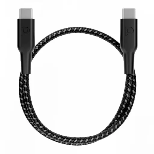 [7834953557037] Powerology Braided USB-C to USB-C Data & Fast Charge Cable 30cm 0.9Ft Black PCAB008-BK