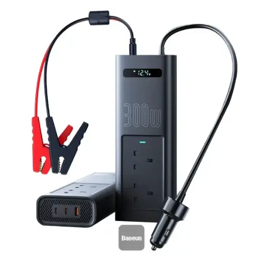 [6932172646158] Baseus 300W-220V UK Car Power Inverter With Smart Display 5 Ports (1 USB-A, 2 USB-C, 2 AC Outlets) BS-CI30-05 C00337607117-Z1