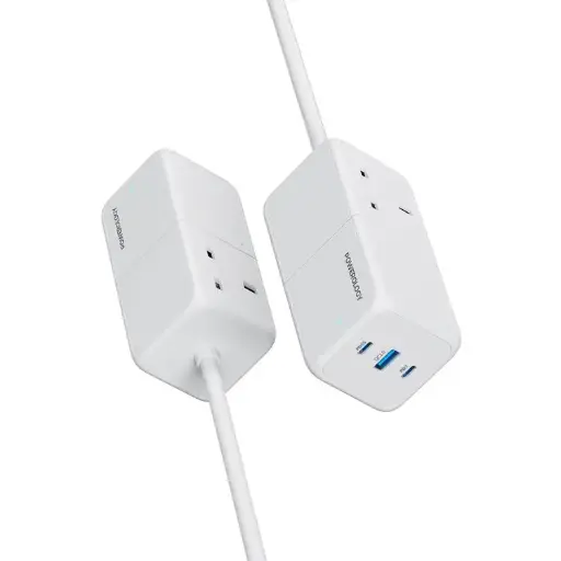 [6083749666656] Powerology 65w Power Strip With Dual Power Socket PWPS65W-WH