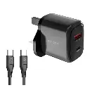 Porodo Dual Port Quick Charge USB-C PD 20w USB-A QC 18w Charger with 1.2m USB-C to USB-C Cable PD-20WACCC-BK