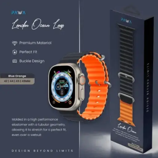 [6476971381204] Pawa London Ocean Watch Strap 42/44/45/49mm Blue Orange PW-WLLOIW-BLOR