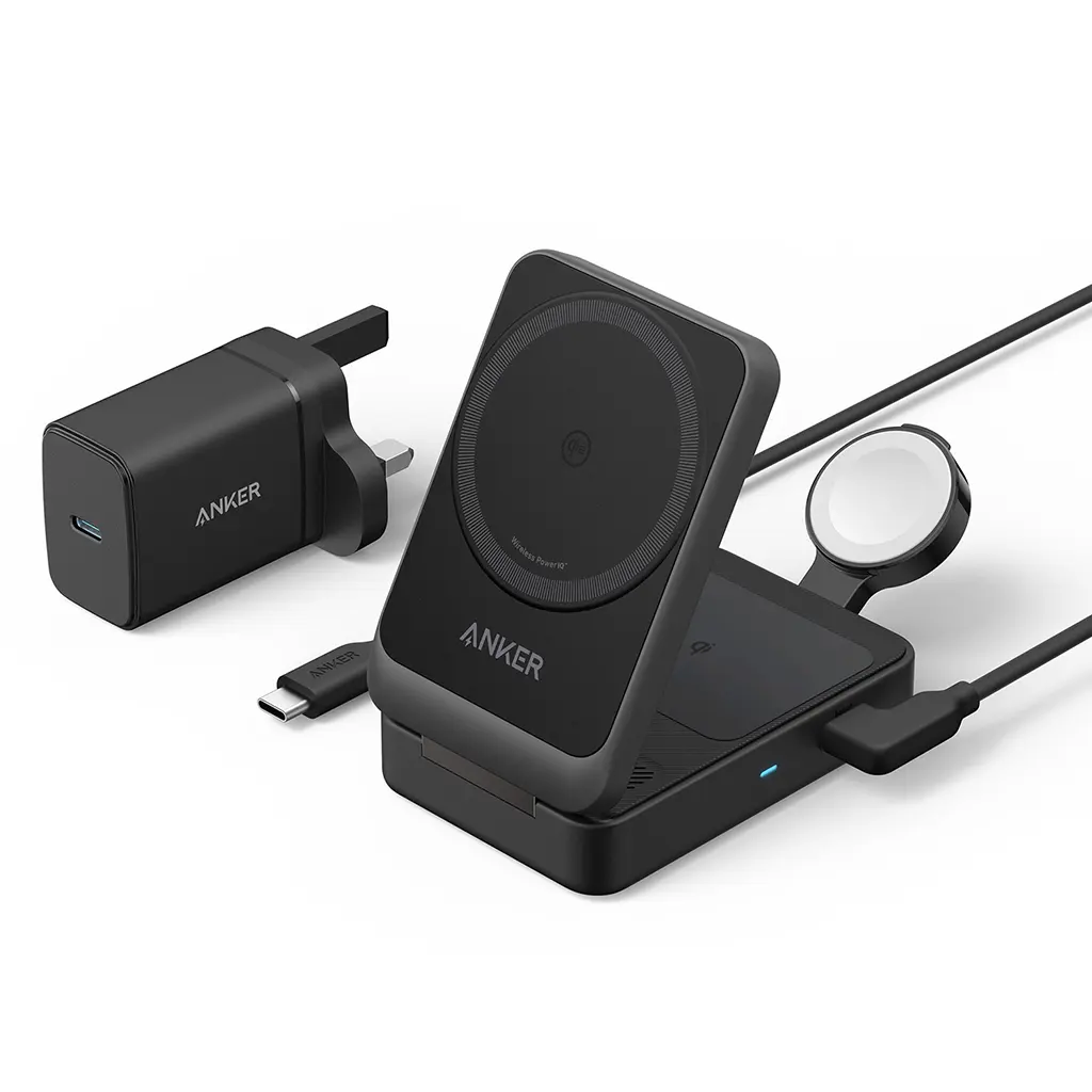 [194644157159] Anker MagGo 15w Pocket Sized Wireless Charging Station 3in1 Foldable with Charger & USB-C Cable B2557211
