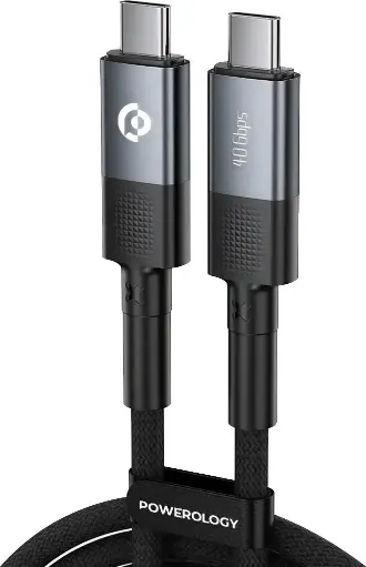 [7834953557570] Powerology Braided 240W USB 4.0 Type-C to Type-C Fast Charging Cable 2M PCAB009-GY