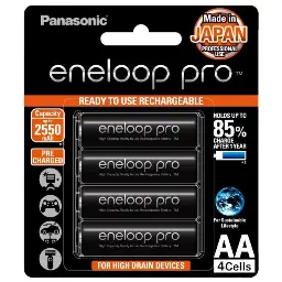 Panasonic Eneloop Pro AA Rechargeable Battery 2450MAH Pack of 4 BK-3HCCE/4BT
