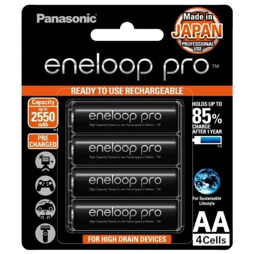 [8887549556616] Panasonic Eneloop Pro AA Rechargeable Battery 2450MAH Pack of 4 BK-3HCCE/4BT