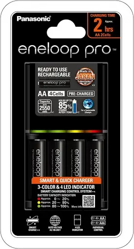 [8887549707094] Panasonic Eneloop Pro 2550mAh Rechargeable 4 AA Batteries with Charger K-KJ55HCC40H