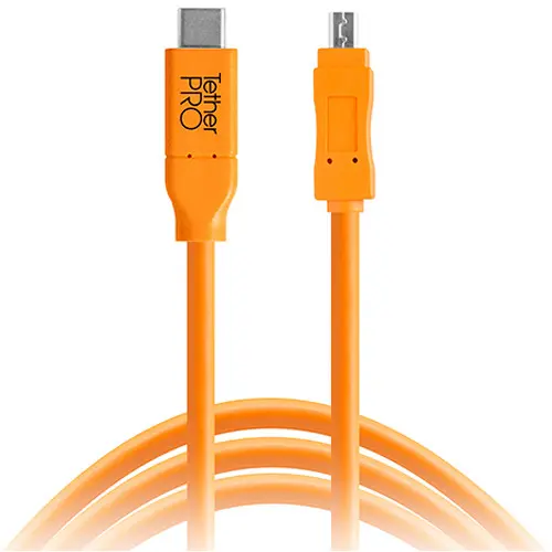 [818307014572] Tether Tools TetherPro USB Type-C Male to 8-Pin Mini-USB 2.0 Type-B Male Cable (15', Orange) CUC2615-ORG