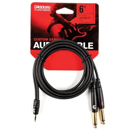 [019954240806] Daddario 6Ft 1.8Mtr 3.5mm to Dual 6.5mm Audio Cable PW-MPTS-06