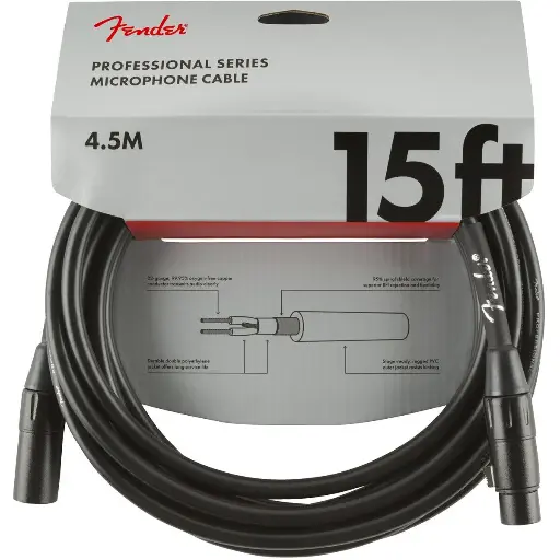 [885978041077] Fender Professional Series Microphone XLR Cable 15Ft 4.5Mtr Black 099-0820-018