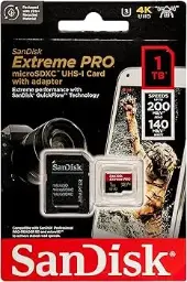 SanDisk Extreme Pro 200Mbps 1TB MicroSDXC UHS-I Card with Adapter SDSQXCD-1T00-GN6MA V30