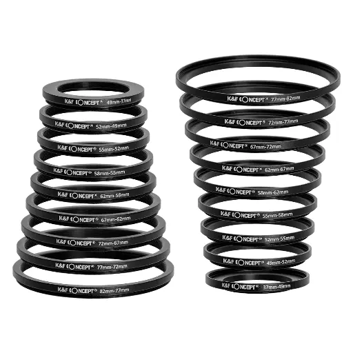 [SKU0629 KF.18GO1] K&F 18 Piece Step Up and Step Down Adapter Ring Set 37mm-82mm SKU0629 KF.18GO1