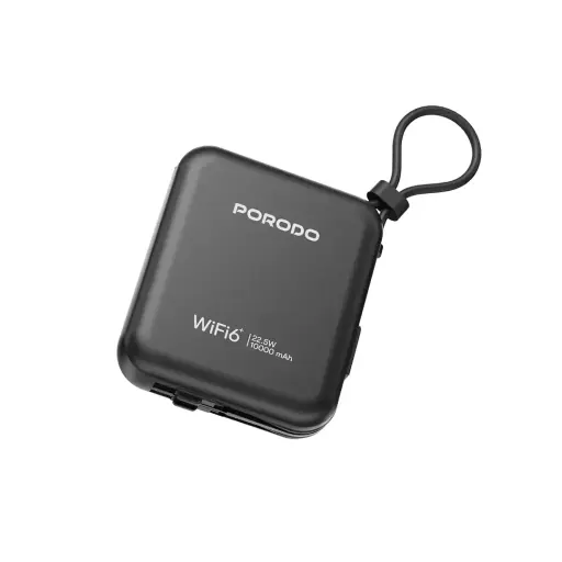 [6849108448253] Porodo 4G LTE WiFi 6 Pocket Router With 10000mAh Power Bank Black PD-PBFCH064-BK
