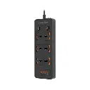 Porodo Blue FWC033 6AC Dual Switch Power Strip Universal Sockets Black 3000w 3mtr 9.8Ft PB-FWCH033-BK