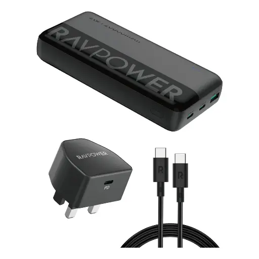 [6974740779936] Ravpower 3in1 Combo 20000mAh PowerBank with 20w PD Fast Charging Adapter & USB-C to USB-C Cable RP-PC1086 75-27421-006