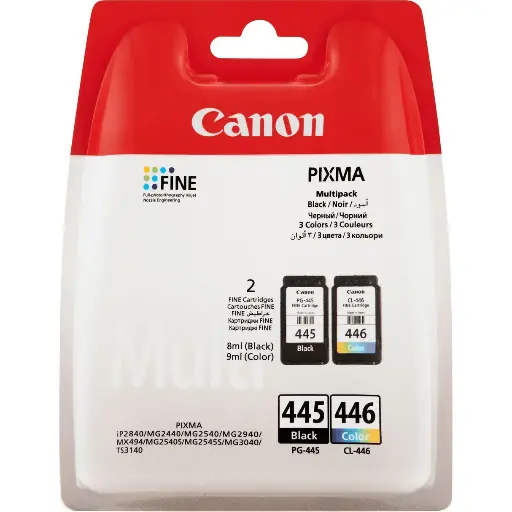 [8714574605555] Canon Pixma Multi-Pack PG-445 Black CL-446 Tri-Color Cyan/Yellow/Magenta Genuine Ink Cartridge