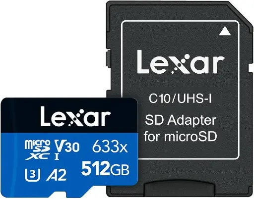 [843367119745] Lexar Blue Series 633x 512GB 100MB/s MicroSDXC UHS-1 Card With Adapter LSDMI512BB633A