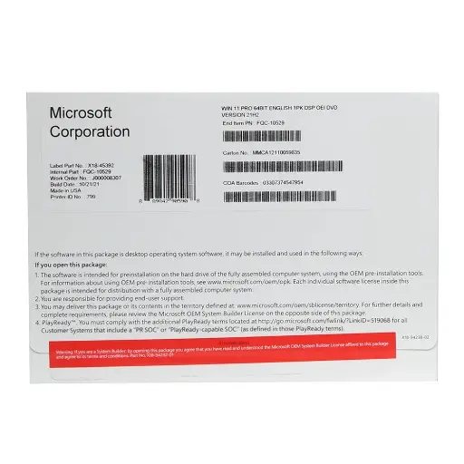 [889842905892] Microsoft Windows 11 Pro 64Bit Eng Intl 1pk DSP OEI DVD Keys