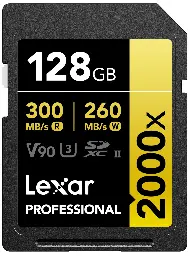 Lexar Professional 300Mbps 2000x SDXC UHS-II V90 SD Card LSD2000128G-BNNNG