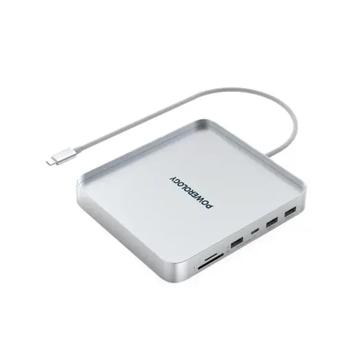 [6083749676174] Powerology 24-Inch iMac Compatible USB-C Hub & Stand With SSD Enclosure Silver PMSSDD