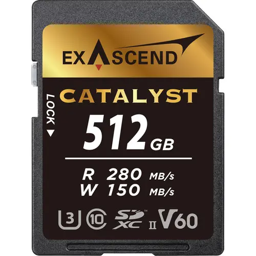[6972904953055] Exascend Catalyst 512GB UHS-II V60 R280MB/s W150MB/s SDXC Memory Card EX-EX512GSDV60