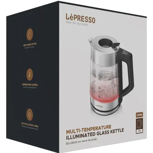 [7834953558508] LePresso Multi Temperature Illuminated Glass Kettle Black LPCFFM0008-BK