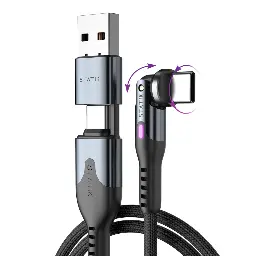 STATIK Power Pivot Pro 6.6Ft 2Mtr USB-C to USB-C Braided Nylon Cable with USB-A Adapter With 100w Fast Charge Black PUP-0455-6FT-CC