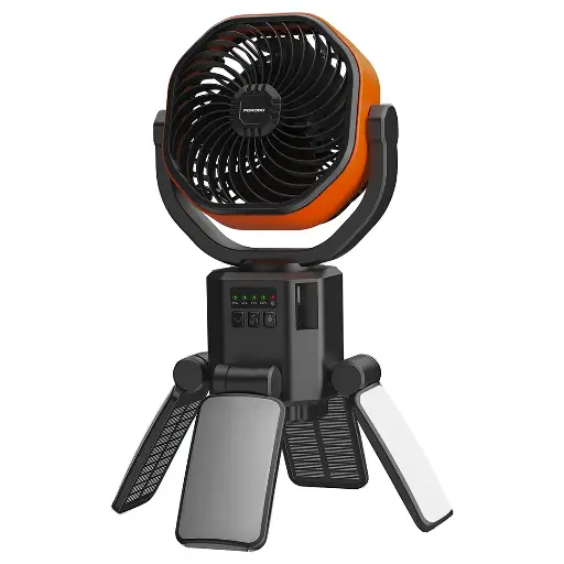 [9904907000198] Porodo Lifestyle Suncharge Outdoor Solar Fan Black & Orange PDLFSTFNBKOG