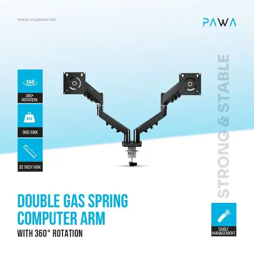 [6476971391739] Pawa Double Gas Spring Computer Arm Black PW-CASGSM54-BK