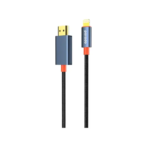 [6849108446341] Porodo Woven Lightning to HDMI Cable 2Mtr PD-CBL0017-BK