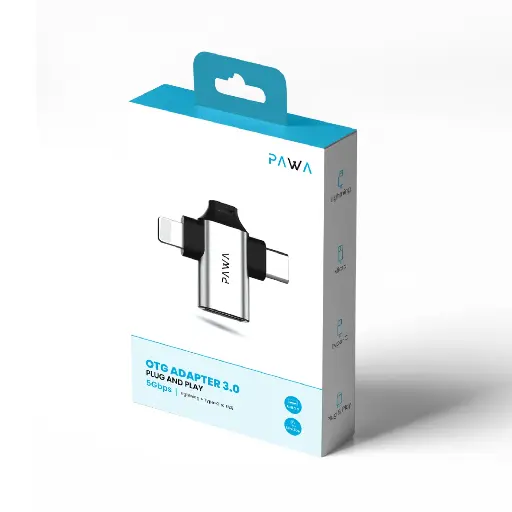 [6476971390725] PAWA 3-IN-1 OTG Adapter 3.0 Lightning + Type-C To USB PW-OTG31B30
