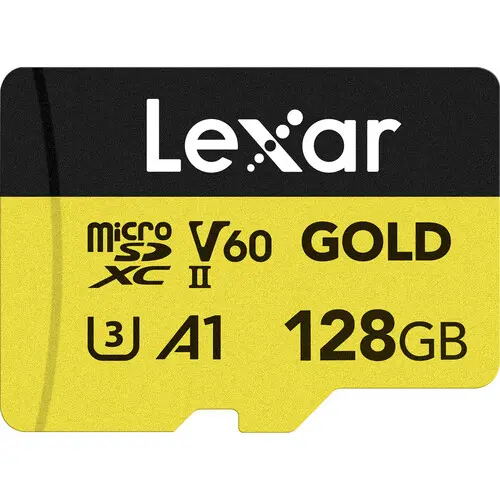 [843367132393] Lexar Gold 128GB MicroSDXC™ UHS-II Memory Card up to 280MB/s Read 100MB/s Write C10 A1 V60 U3 LMSGOLD128G-BNNNG