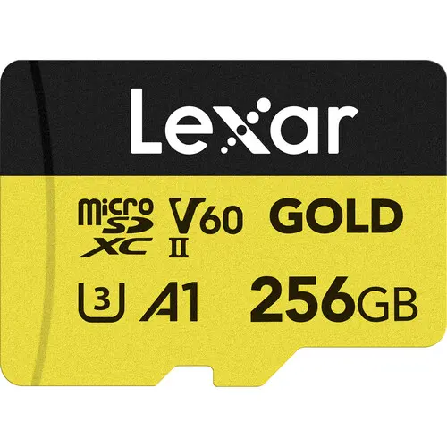 [843367132409] Lexar Gold 256GB MicroSDXC™ UHS-II Memory Card up to 280Mbps Read 180Mbps Write C10 A1 V60 U3 LMSGOLD256G-BNNNG