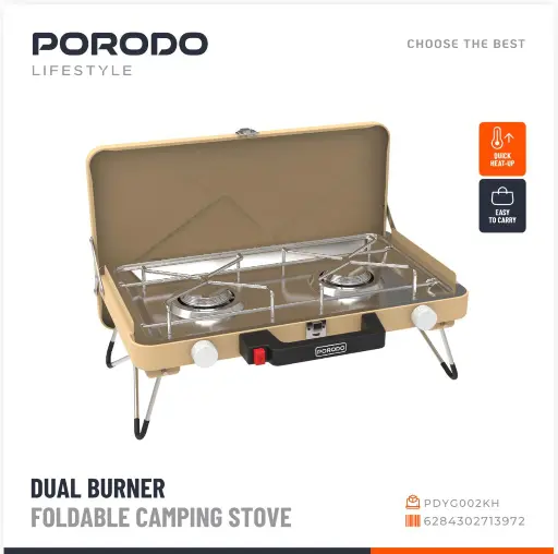 [6284302713972] Porodo Lifestyle Dual Burner Foldable Camping Stove Khaki PDYG002KH