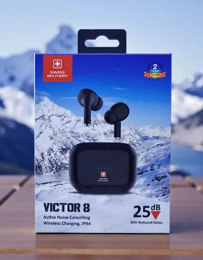 [6298043050876] Swiss Military Victor 8 Active Noise Canceling Wireless Earbuds Black VICTOR8-ANC-WL-BK