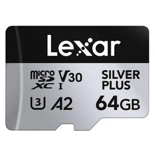 [843367135325] Lexar Professional Silver Plus MicroSDXC UHS-I 64GB Memory Card up to 205MB/s Read 100MB/s Write C10 V30 U3 LMSSIPL064G-BNANG