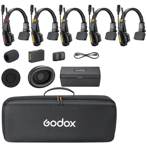 [6952344245033] Godox SkyTalk Air 5S 5-Person Full-Duplex Wireless Intercom Headset System (2.4 GHz) SKYTALK AIR 5S