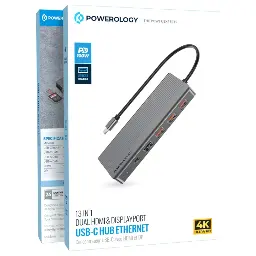 Powerology 13-in-1 Dual HDMI & DisplayPort USB-C HUB Ethernet Gray P131HBCGY