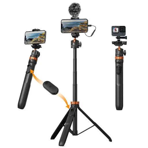 [KF09.127V1] K&F Concept 2in1 Selfie Stick Tripod With GoPro Adapter & Bluetooth Remote Controller MS08 KF09.127V1
