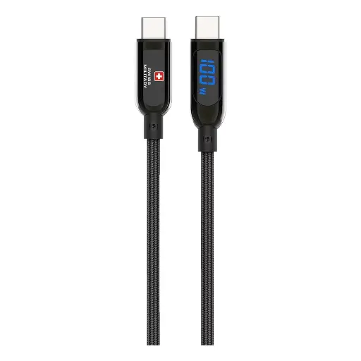 [6290361186671] Swiss Military 100W USB-C To USB-C Braided Cable With LED 1M Black SM-CB-CC100WLED-1M-BLK