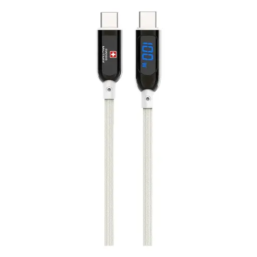 [6290361186688] Swiss Military 100W USB-C To USB-C Braided Cable With LED 1M White SM-CB-CC100WLED-1M-WHI