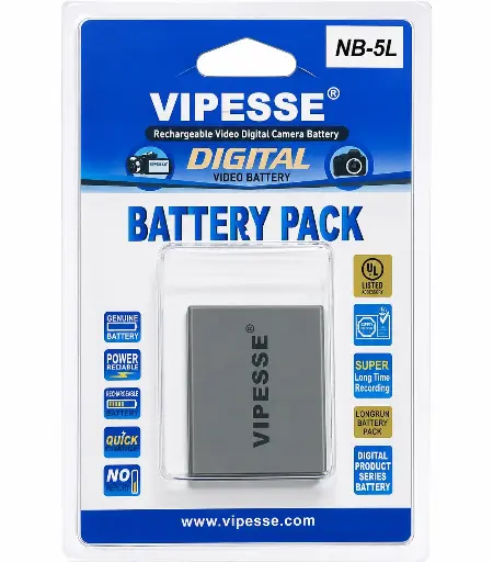 [NB-5L] Vipesse NB-5L 3.7V 1250mAh 4.6Wh Battery for Canon