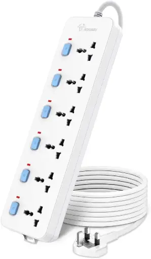 [6 SOCKETS 5M] GONGNIU 6-Way 5M Power Extension Cord 13A 3250W Power Strip with Individual Switches