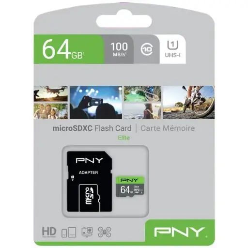 [751492593753] PNY Elite 100MB/s 64GB Class10 UHS-I MicroSDHC Card with Adapter